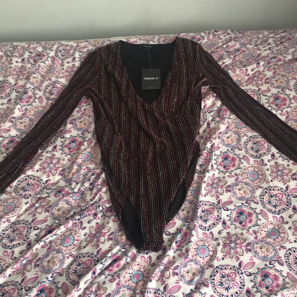 Metallic Striped Bodysuit - Picture 1 of 2